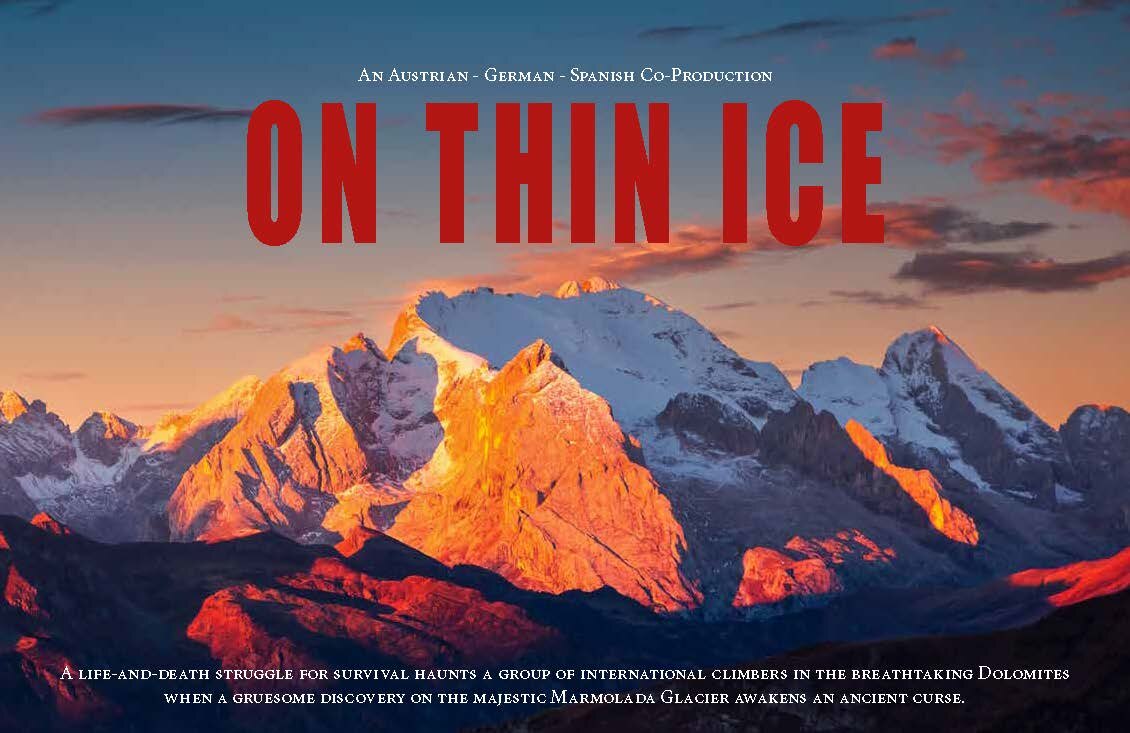 Key Visual On Thin Ice: Marmolada im Abendrot mit Filmtitel